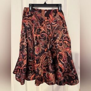 Worthington womens paisley brown, orange pleated fit & flair skirt size 6.